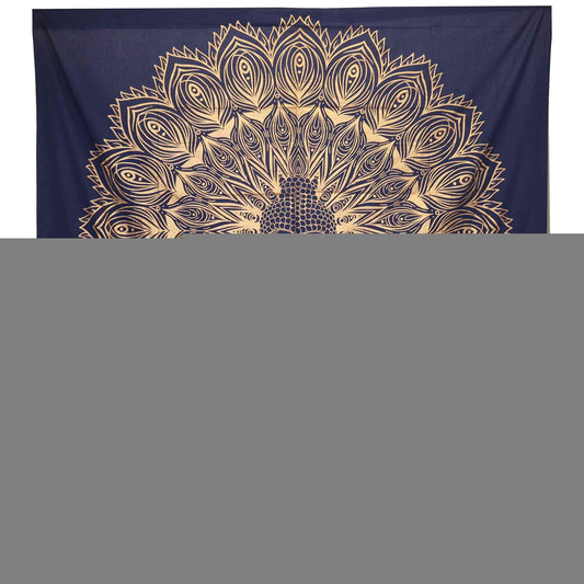 Double Cotton Bedspread + Wall Hanging - Buddha - Blue Gold